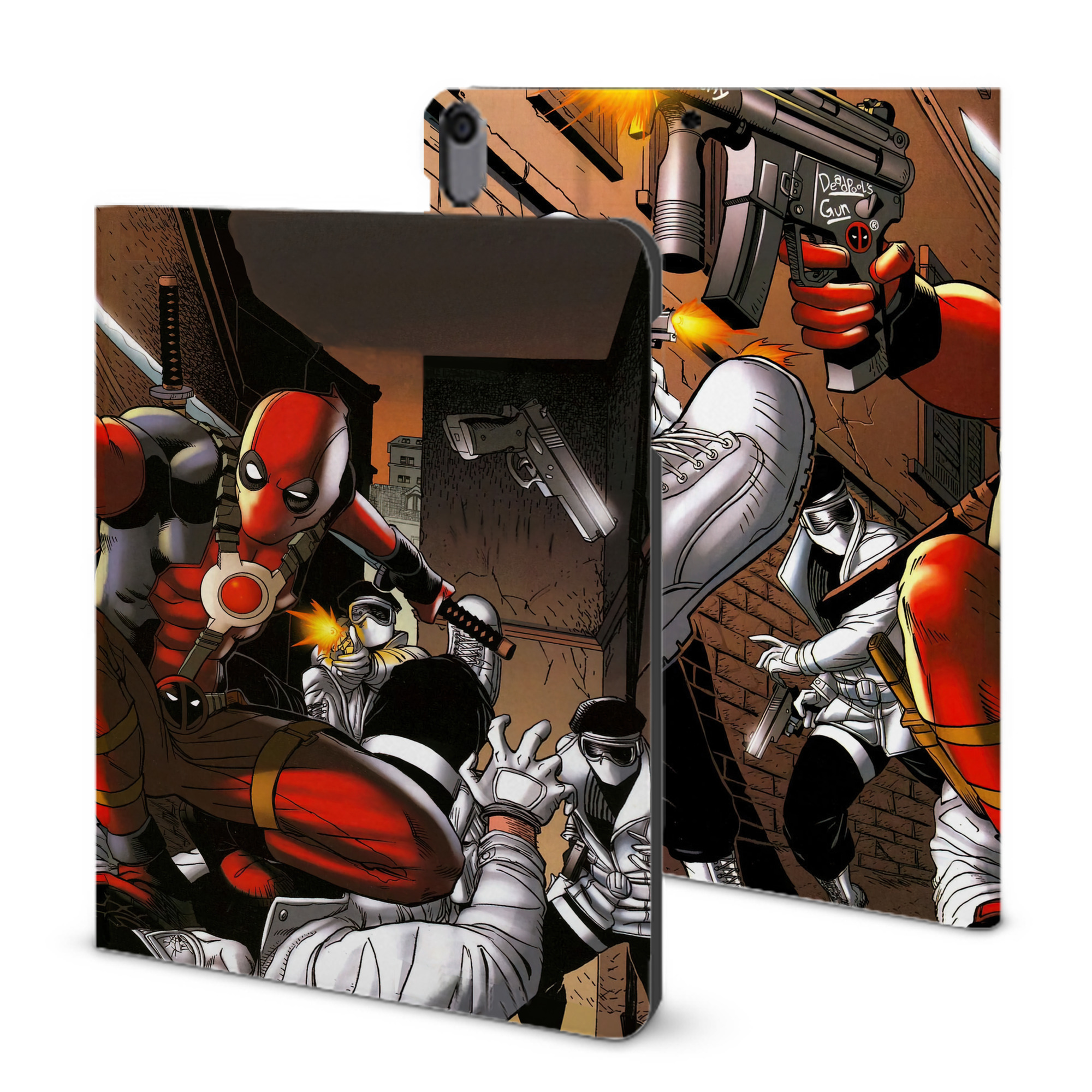 （画像用） Deadpool デッドプール IPad ケース ブック型 PUレザー TPU 耐衝撃 軽量 薄型 ペン収納なし 全面保護 IPad 各モデル対応